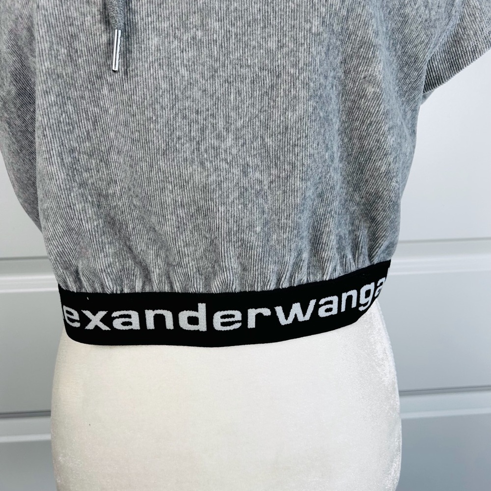 Alexander Wang Cropped Short Sleeve Hoodie in Grey Cotton EUC - Picture 5 of 11